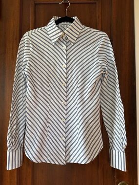 Naracamicie White Shirt with Navy Diagonal Stripes